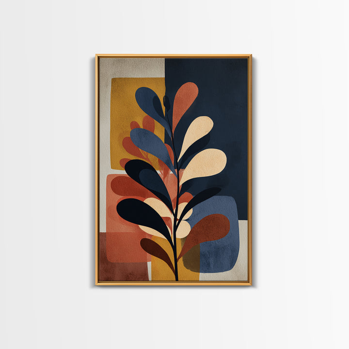 Clean Botanical Silhouette on Color Block Ground Canvas Print, Modern Art, Living Room Wall Art, Living Room Decor, Modern, MOD-2x3-7