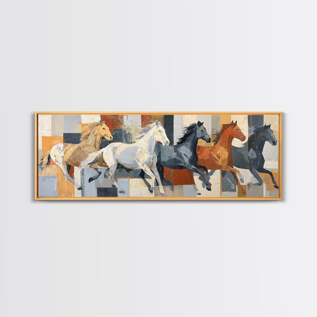 Contemporary Horse Portrait Framed Canvas Print, Modern Art, Art Deco, Living Room Decor, Oil Painting, Modern, MOD-3x1-79