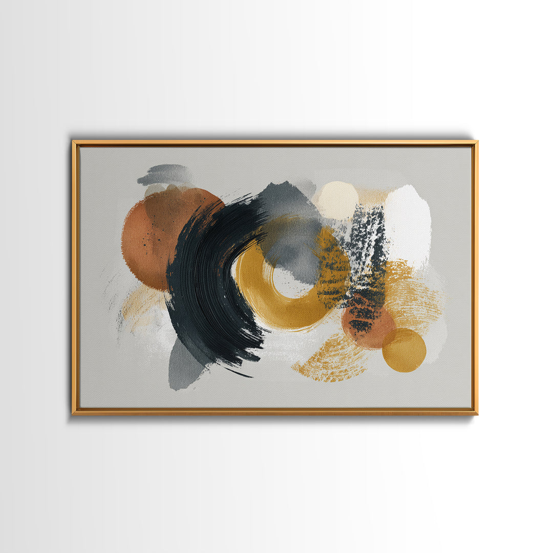 Dynamic Black Brush Marks on Neutral Ground Framed Canvas Print, Modern Art, Neutral Decor, Living Room Decor, Fine Art, Modern, MOD-3x2-39