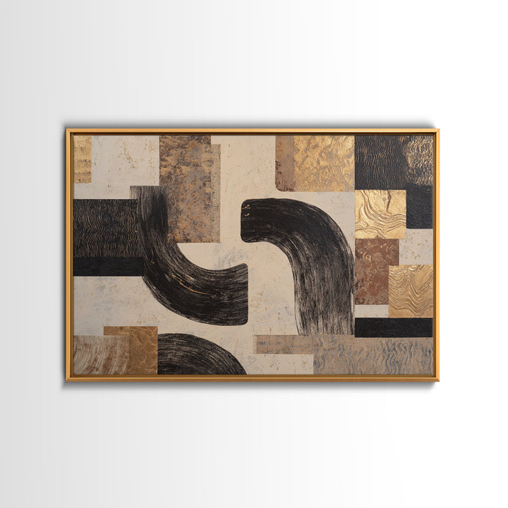 Dynamic Black Brush Marks on Neutral Ground Framed Canvas Print, Modern Art, Art Deco, Living Room Decor, Fine Art, Modern, MOD-3x2-63