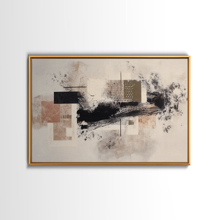 Dynamic Black Brush Marks on Neutral Ground Framed Canvas Print, Modern Art, Fine Art Print, Living Room Decor, Modern, MOD-3x2-87