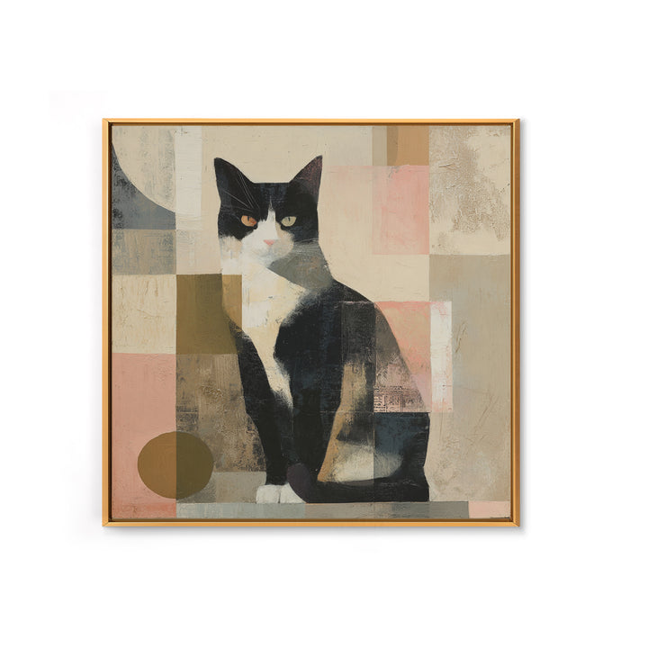 Monochrome Cat Portrait Framed Canvas Print, Monochrome Art, Original Art, Living Room Decor, Fine Art, Mono, Bird Art, MON-1x1-11