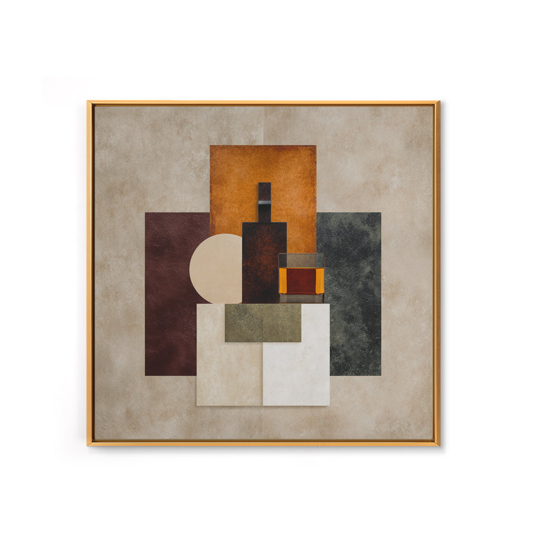 Brown Leather and Whiskey Still Life Canvas Print, Monochrome Art, Original Painting, Living Room Decor, Fine Art, Mono, MON-1x1-23