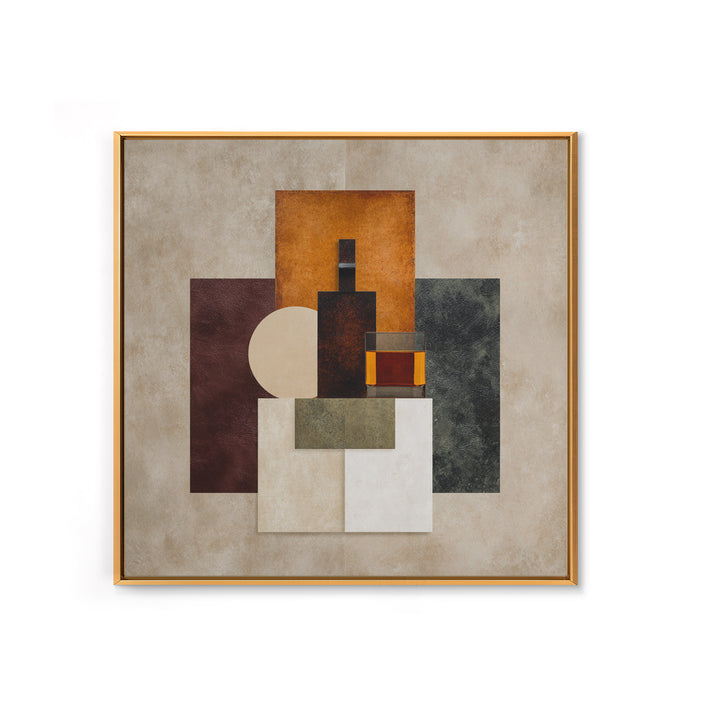 Brown Leather and Whiskey Still Life Canvas Print, Monochrome Art, Original Painting, Living Room Decor, Fine Art, Mono, MON-1x1-23