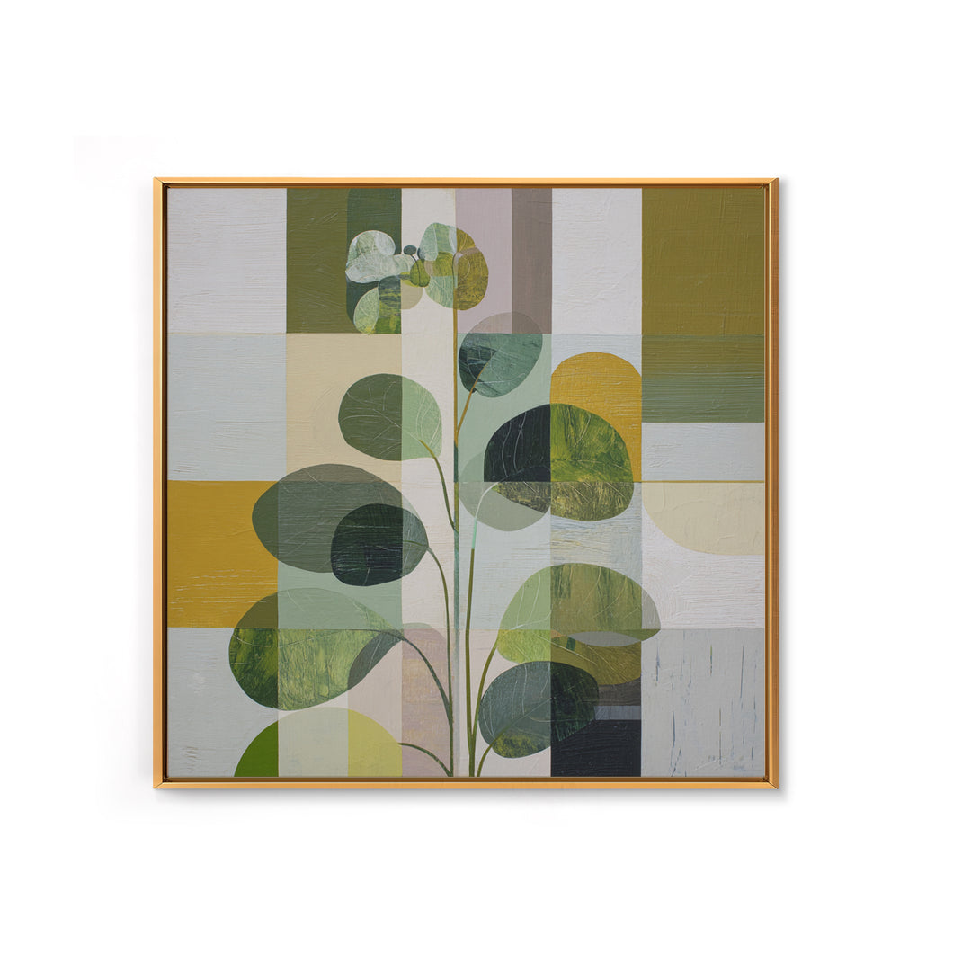 Green Botanical Study Framed Canvas Print, Monochrome Art, Digital Print, Living Room Decor, Oil Painting, Mono, Modern Art, MON-1x1-27