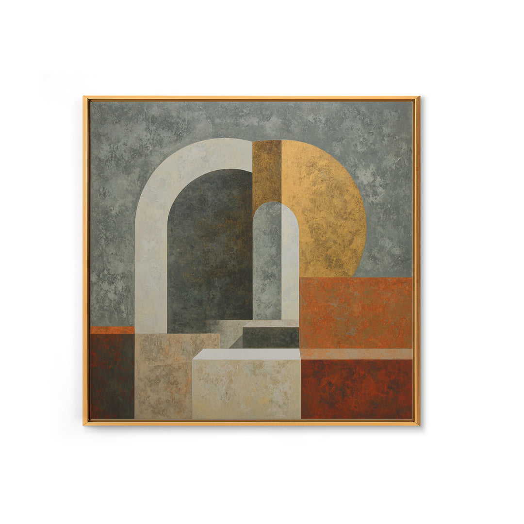 Gray Architectural Arch and Shadow Study Framed Canvas Print, Monochrome Art, Abstract Painting, Living Room Decor, MON-1x1-34