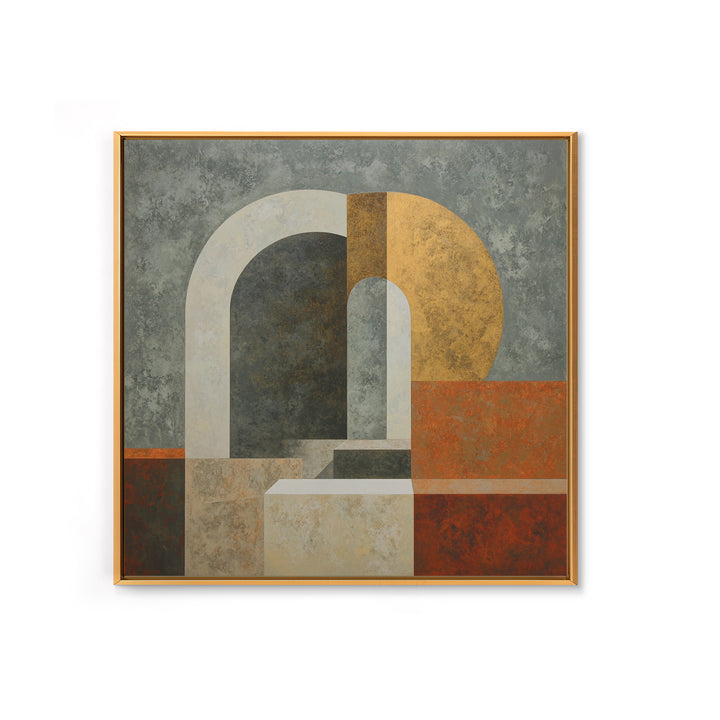 Gray Architectural Arch and Shadow Study Framed Canvas Print, Monochrome Art, Abstract Painting, Living Room Decor, MON-1x1-34