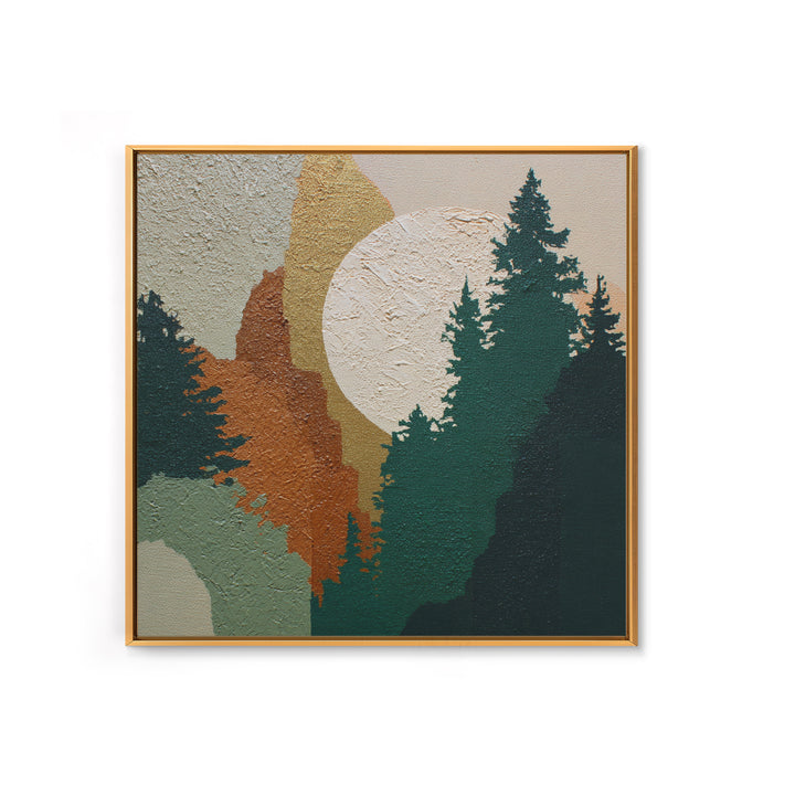 Deep Green Forest Silhouette Study Framed Canvas Print, Monochrome Art, Minimalist Wall Art, Living Room Decor, Fine Art, Mono, MON-1x1-37