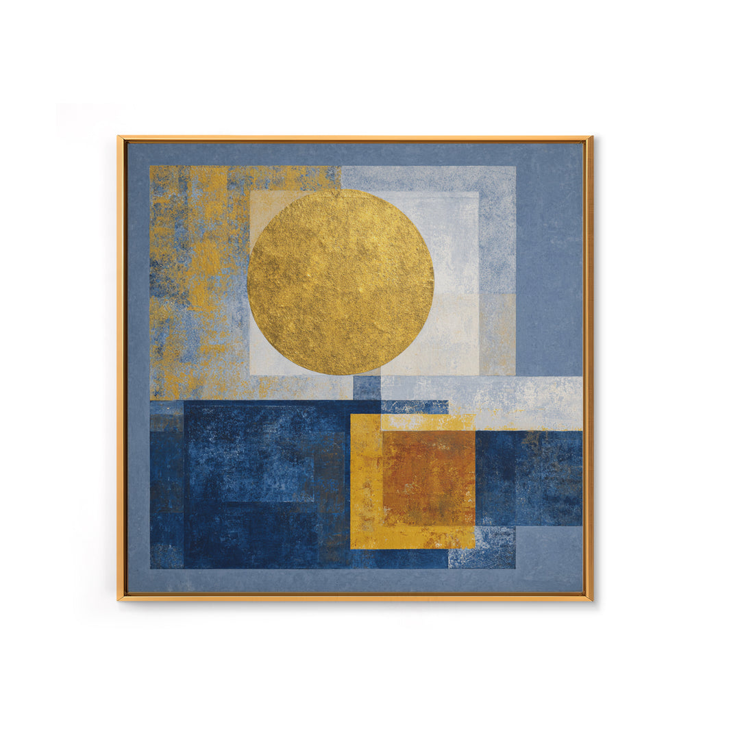 Gold Tonal Sunburst Medallion Framed Canvas Print, Monochrome Art, Wallpaper Mural, Living Room Decor, Fine Art, Mono, MON-1x1-38