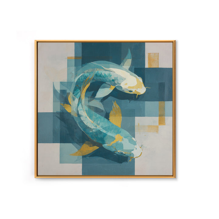 Teal Koi Fish on Tonal Water Framed Canvas Print, Monochrome Art, Gallery Decor, Living Room Decor, Fine Art, Mono, MON-1x1-41