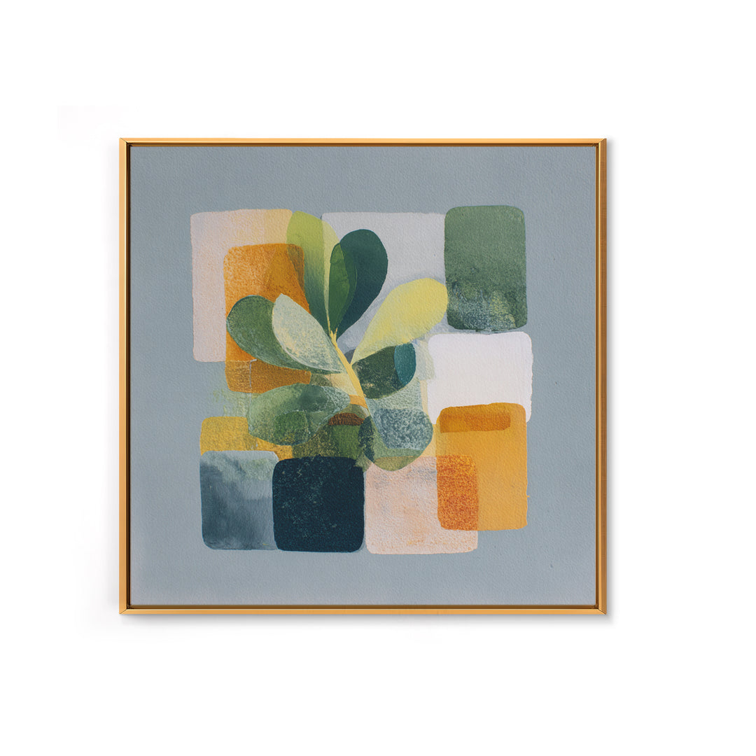 Green Botanical Study Framed Canvas Print, Monochrome Art, Wallpaper Mural, Living Room Decor, Watercolor Art, Mono, MON-1x1-51