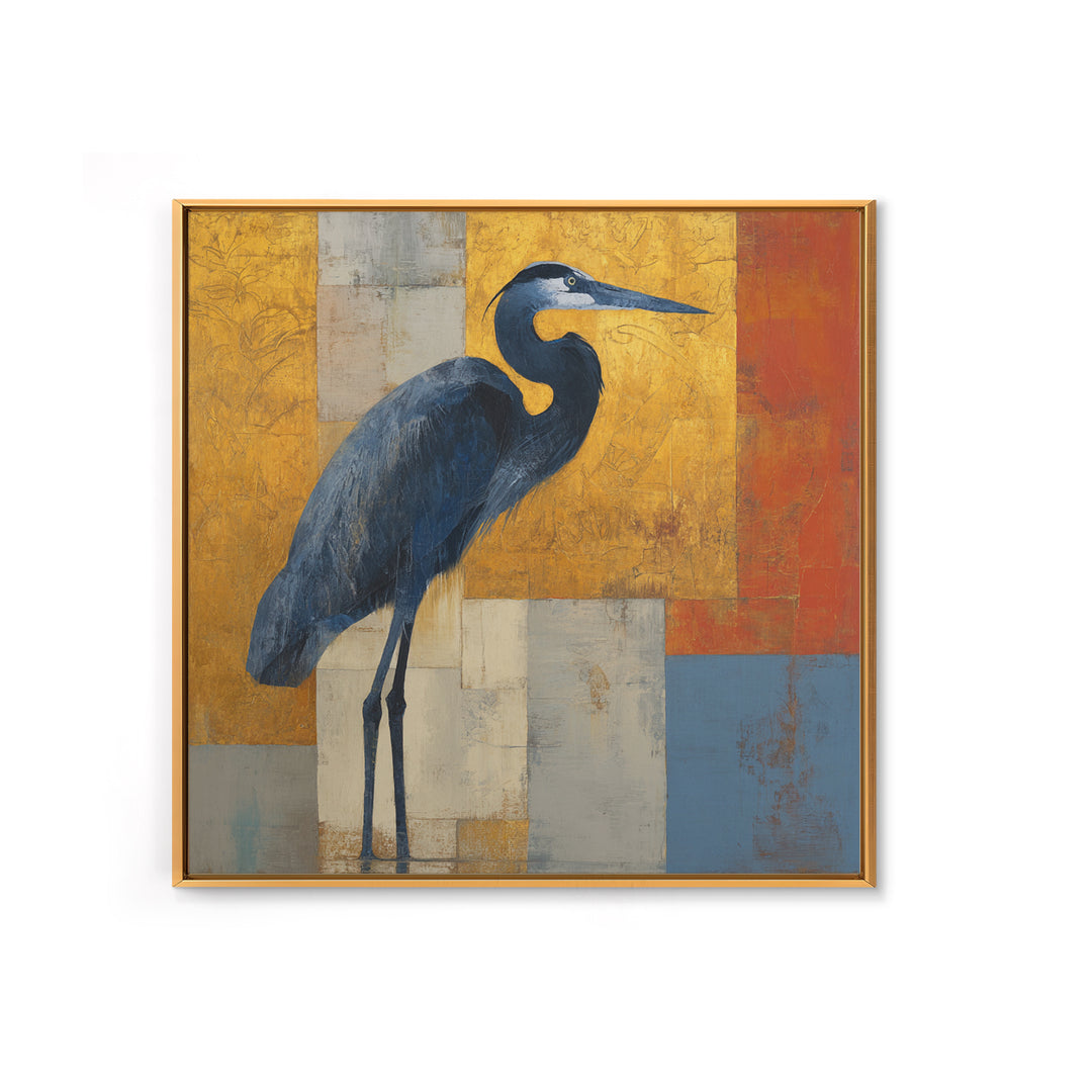 Blue Heron in Monochrome Navy Palette Framed Canvas Print, Monochrome Art, Digital Wall Art, Living Room Decor, Fine Art, Mono, MON-1x1-56