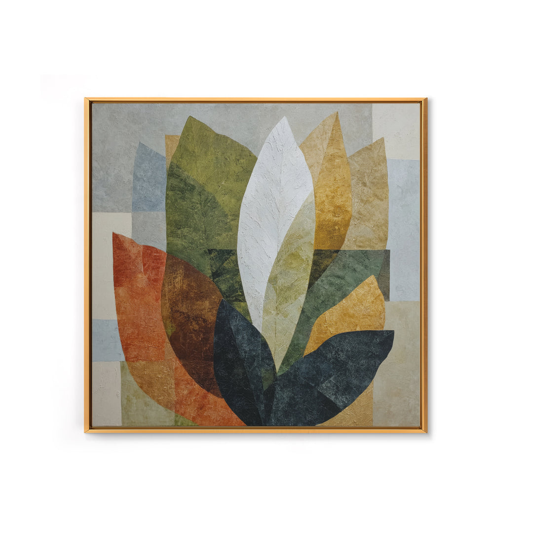 Olive Green Abstract Leaf Pattern Framed Canvas Print, Monochrome Art, Unique Wall Art, Living Room Decor, Oil Painting, Mono, MON-1x1-68