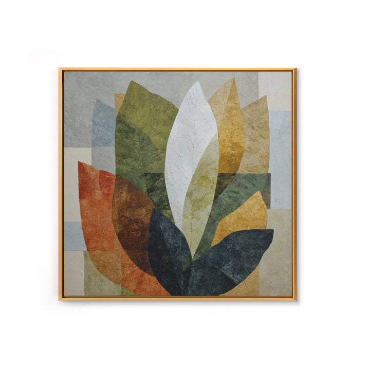 Olive Green Abstract Leaf Pattern Framed Canvas Print, Monochrome Art, Unique Wall Art, Living Room Decor, Oil Painting, Mono, MON-1x1-68