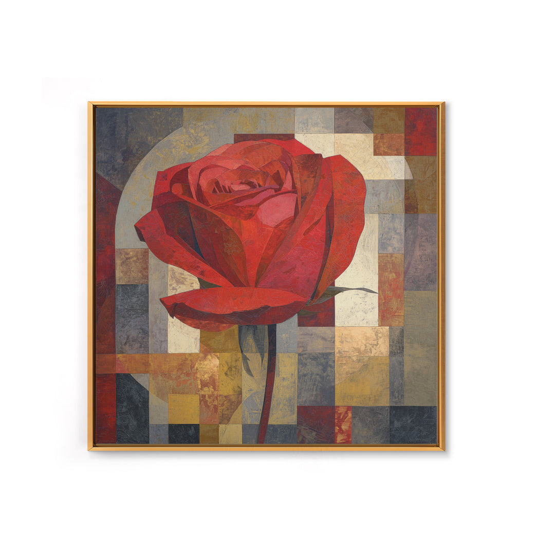 Single Red Rose Rendered Only Framed Canvas Print, Monochrome Art, Modern Decor, Living Room Decor, Oil Painting, Mono, MON-1x1-79