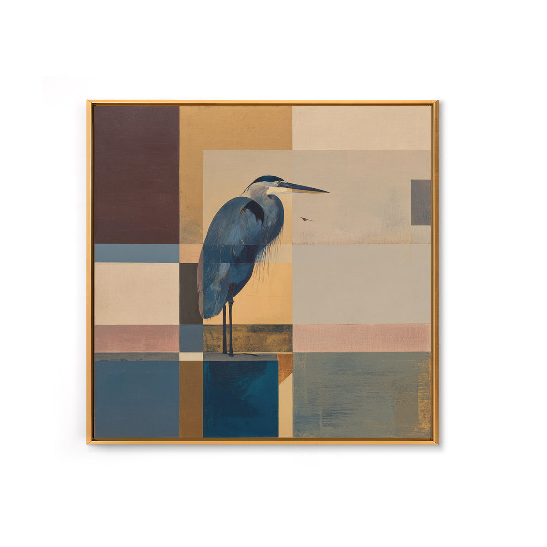 Blue Heron in Monochrome Navy Palette Framed Canvas Print, Monochrome Art, Mid Century Modern, Living Room Decor, Mono, MON-1x1-8
