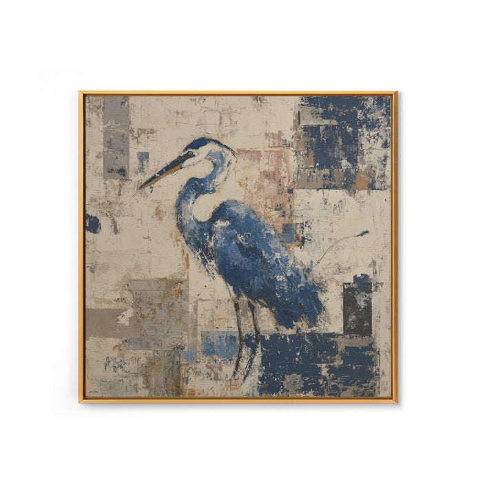Blue Heron in Monochrome Navy Palette Framed Canvas Print, Monochrome Art, Neutral Decor, Living Room Decor, Fine Art, Mono, MON-1x1-80