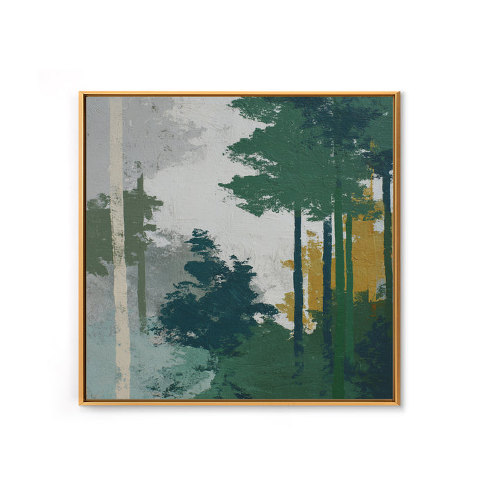 Deep Green Forest Silhouette Study Canvas Print, Monochrome Art, Statement Artwork, Living Room Decor, Oil Painting, Mono, MON-1x1-85