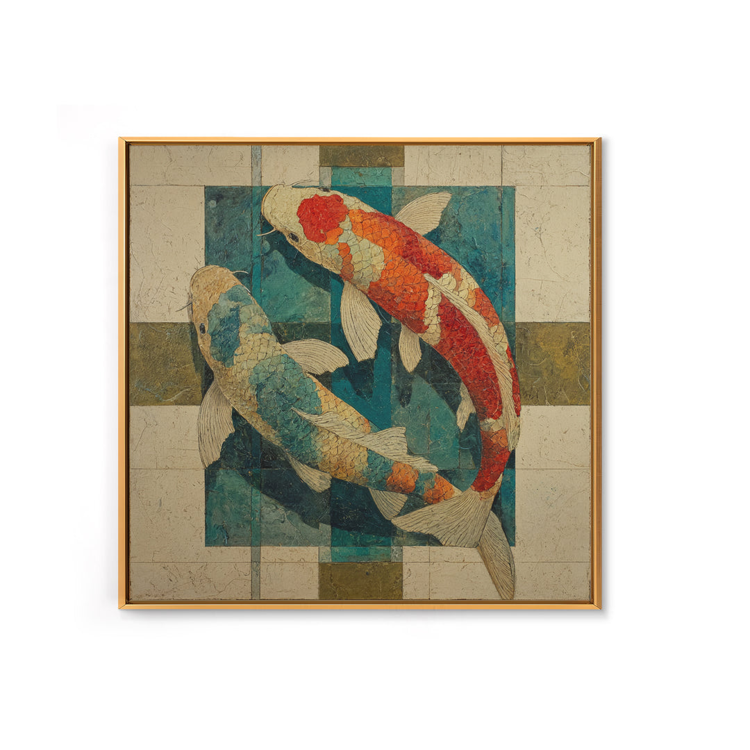 Teal Koi Fish on Tonal Water Canvas Print, Monochrome Art, Boho Decor, Living Room Decor, Fine Art, Mono, Digital Art, MON-1x1-89