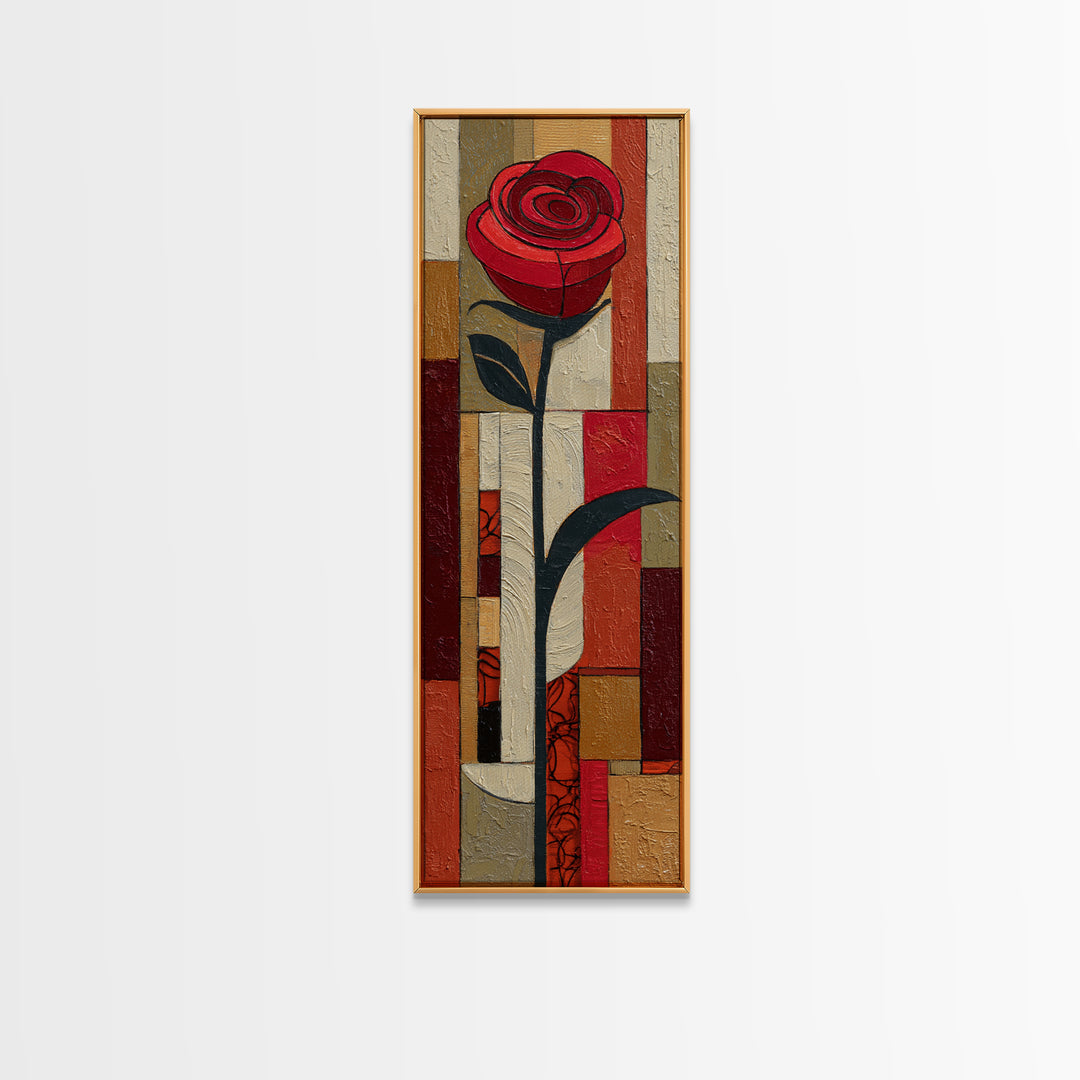 Single Red Rose Rendered Only Framed Canvas Print, Monochrome Art, Poster, Living Room Decor, Fine Art, Mono, Textured Wall Art, MON-1x3-19