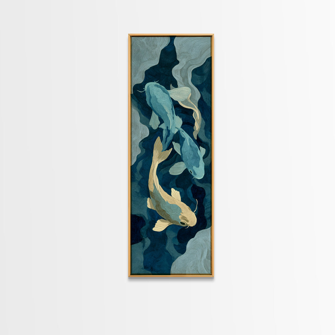 Teal Koi Fish on Tonal Water Framed Canvas Print, Monochrome Art, Neutral Decor, Living Room Decor, Fine Art, Mono, Home Decor, MON-1x3-29