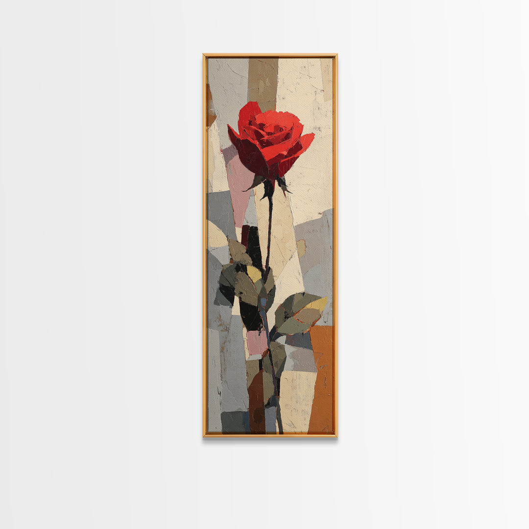 Single Red Rose Rendered Only Canvas Print, Monochrome Art, Mid Century Modern, Living Room Decor, Mono, Boho Wall Art, MON-1x3-43