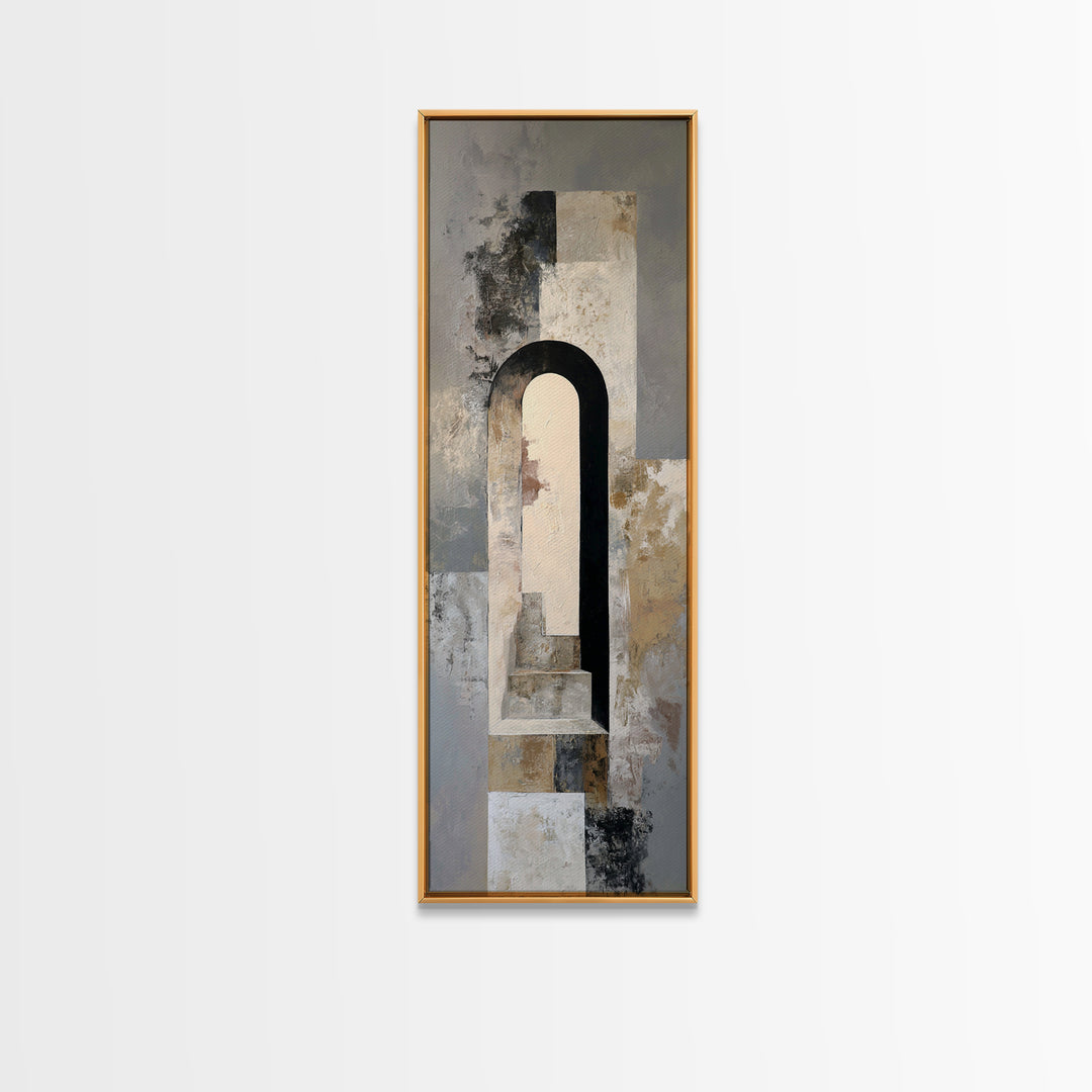 Gray Architectural Arch and Shadow Study Framed Canvas Print, Monochrome Art, Modern Art, Living Room Decor, Fine Art, Mono, MON-1x3-46