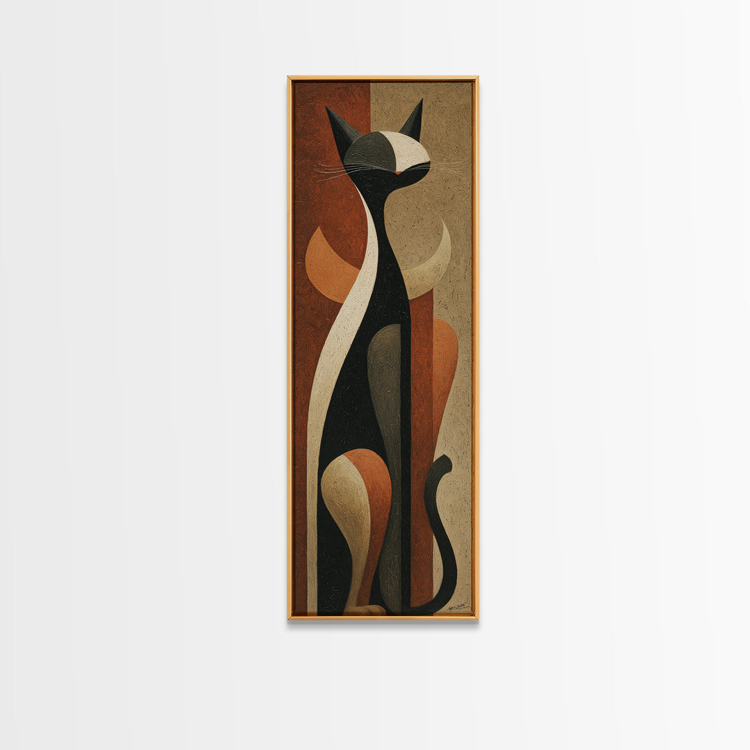 Monochrome Cat Portrait Framed Canvas Print, Monochrome Art, Original Painting, Living Room Decor, Oil Painting, Mono, MON-1x3-47