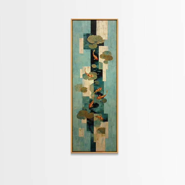 Teal Koi Fish on Tonal Water Canvas Print, Monochrome Art, Wallpaper Mural, Living Room Decor, Fine Art, Mono, MON-1x3-5