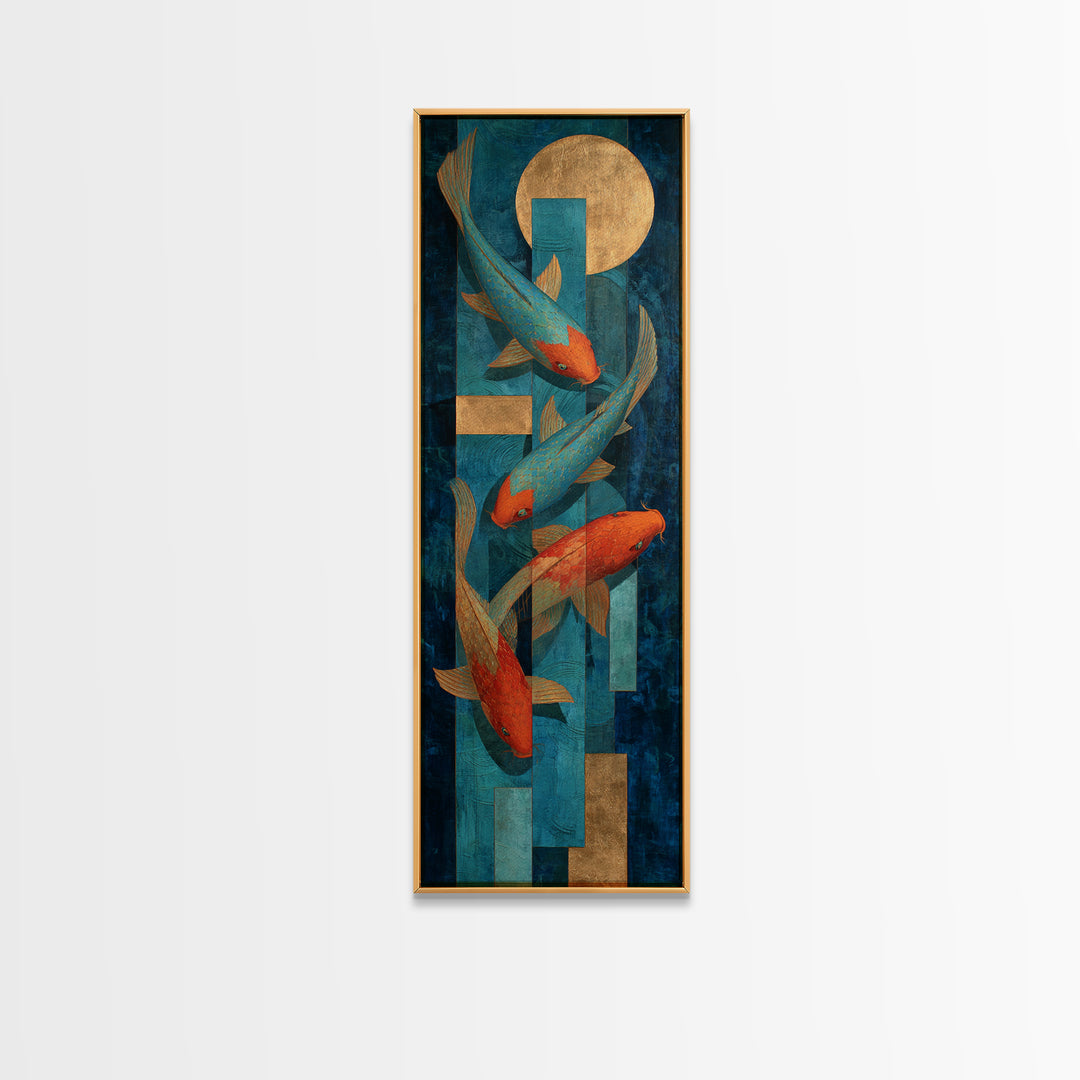 Teal Koi Fish on Tonal Water Framed Canvas Print, Monochrome Art, Neutral Decor, Living Room Decor, Fine Art, Mono, Home Decor, MON-1x3-53