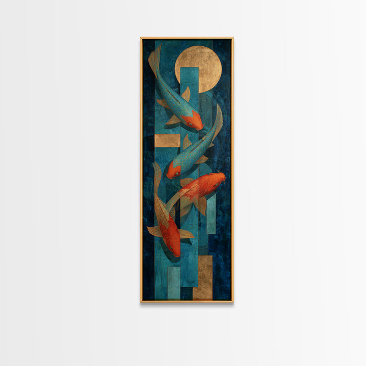 Teal Koi Fish on Tonal Water Framed Canvas Print, Monochrome Art, Neutral Decor, Living Room Decor, Fine Art, Mono, Home Decor, MON-1x3-53