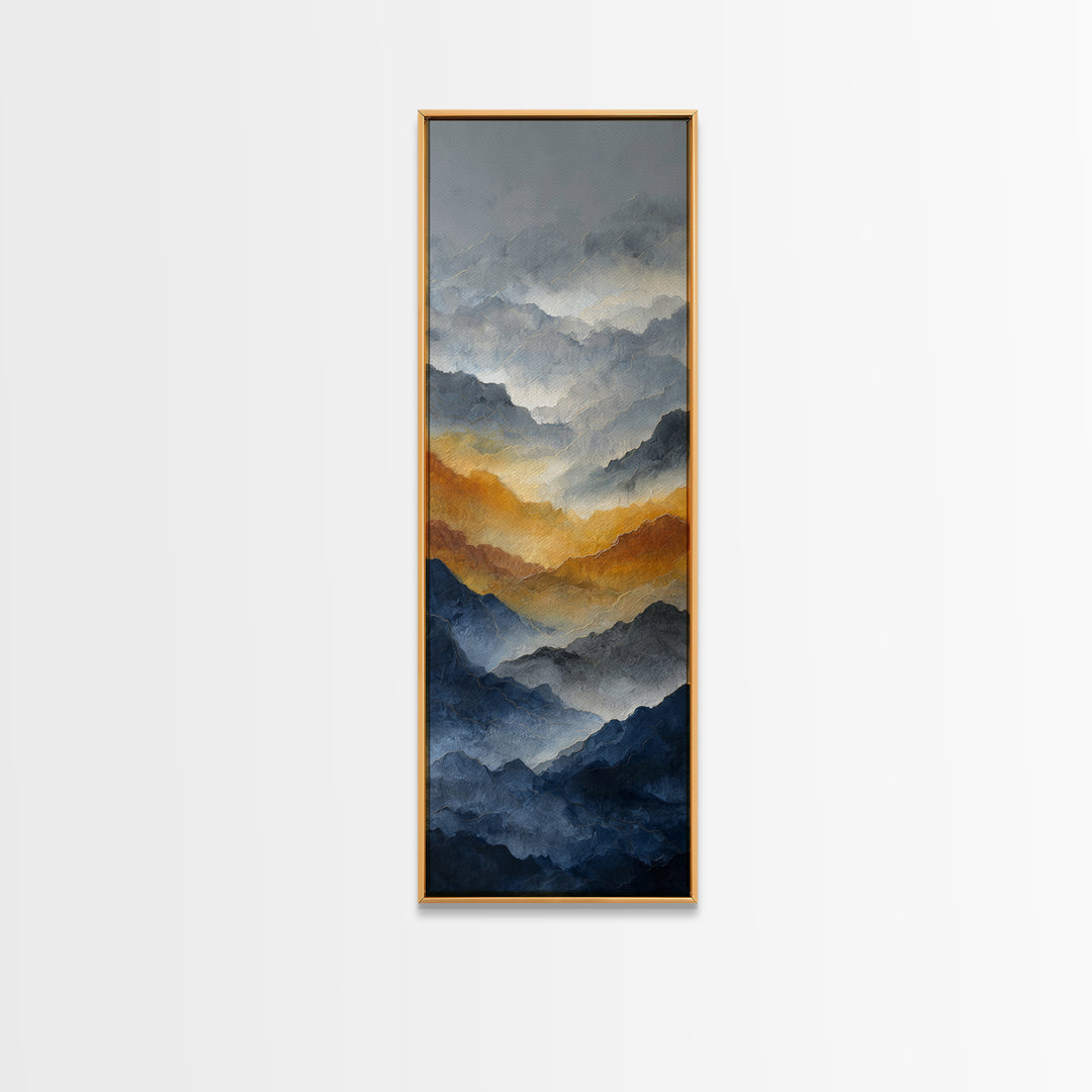 Charcoal Mountain Landscape Framed Canvas Print, Monochrome Art, Digital Wall Art, Living Room Decor, Fine Art, Mono, MON-1x3-64