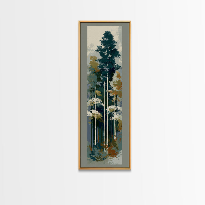 Deep Green Forest Silhouette Study Canvas Print, Monochrome Art, Living Room Decor, Oil Painting, Mono, Printable Art, MON-1x3-73