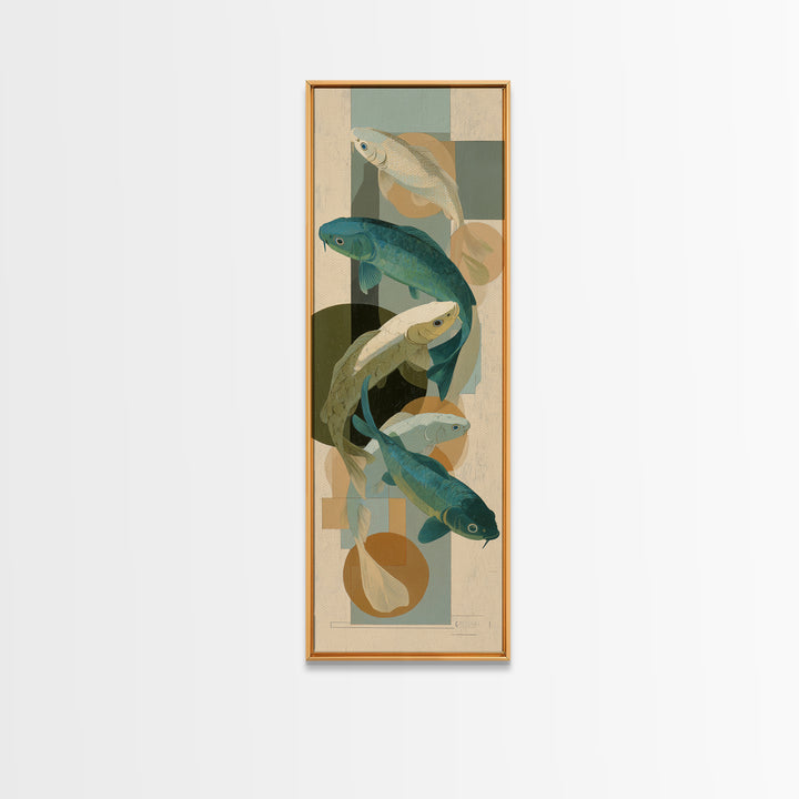 Teal Koi Fish on Tonal Water Canvas Print, Monochrome Art, Luxury Decor, Living Room Decor, Fine Art, Mono, Printable Wall Art, MON-1x3-77