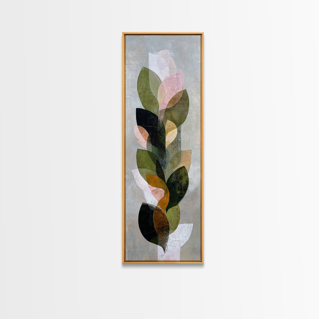 Olive Green Abstract Leaf Pattern Framed Canvas Print, Monochrome Art, Fine Art Print, Living Room Decor, Watercolor Art, Mono, MON-1x3-8