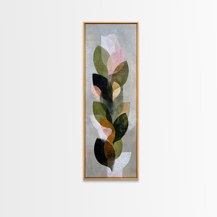 Olive Green Abstract Leaf Pattern Framed Canvas Print, Monochrome Art, Fine Art Print, Living Room Decor, Watercolor Art, Mono, MON-1x3-8
