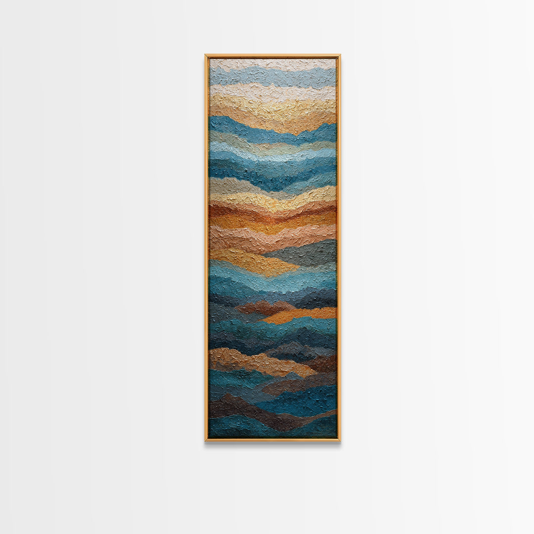Blue Mountain Ridge Layers Framed Canvas Print, Monochrome Art, Original Painting, Living Room Decor, Oil Painting, Mono, MON-1x3-84