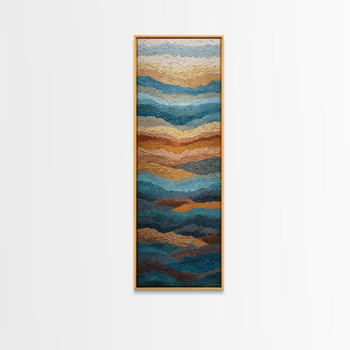 Blue Mountain Ridge Layers Framed Canvas Print, Monochrome Art, Original Painting, Living Room Decor, Oil Painting, Mono, MON-1x3-84