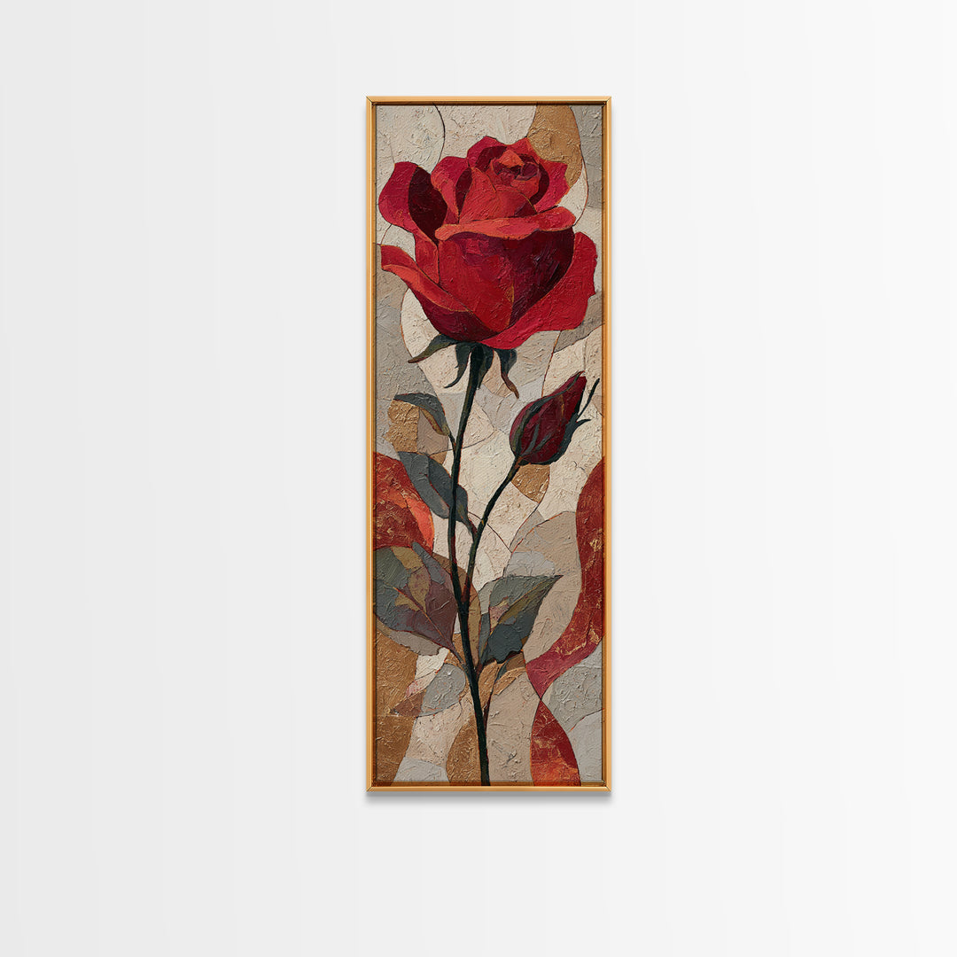 Single Red Rose Rendered Only Framed Canvas Print, Monochrome Art, Bedroom Wall Art, Living Room Decor, Oil Painting, Mono, MON-1x3-91