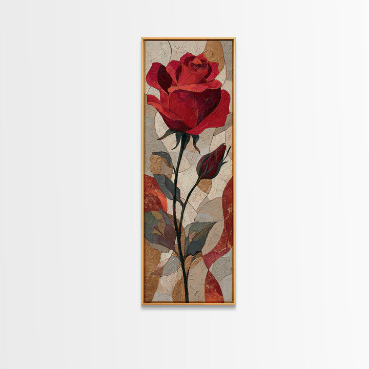Single Red Rose Rendered Only Framed Canvas Print, Monochrome Art, Bedroom Wall Art, Living Room Decor, Oil Painting, Mono, MON-1x3-91