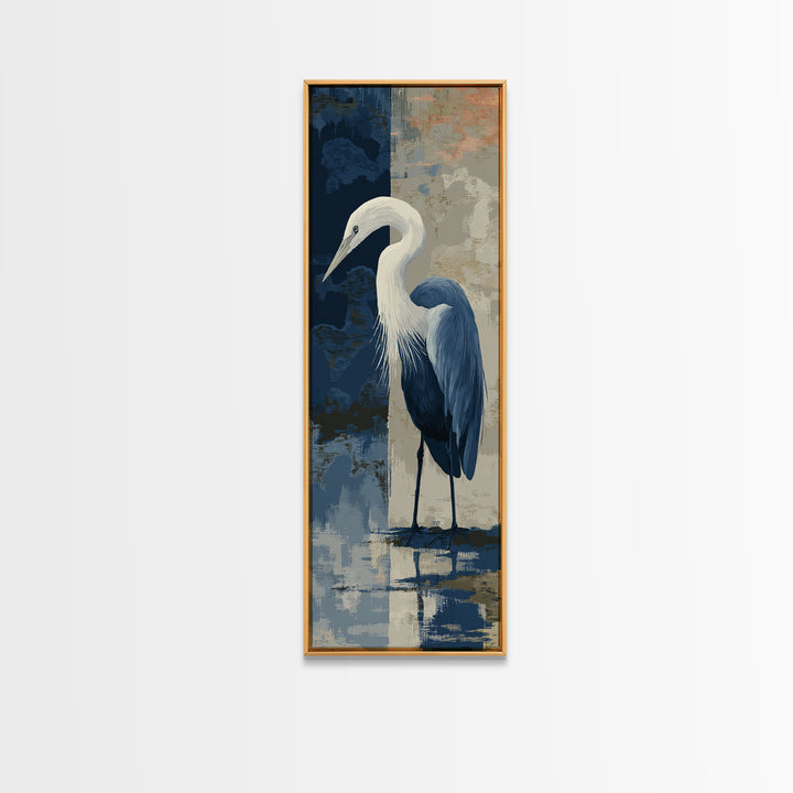 Blue Heron in Monochrome Navy Palette Framed Canvas Print, Monochrome Art, Apartment Decor, Living Room Decor, Fine Art, Mono, MON-1x3-92