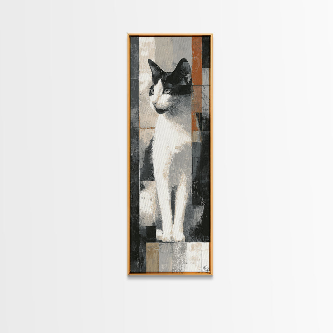 Monochrome Cat Portrait Canvas Print, Monochrome Art, Abstract Painting, Living Room Decor, Fine Art, Mono, Luxury Decor, MON-1x3-95