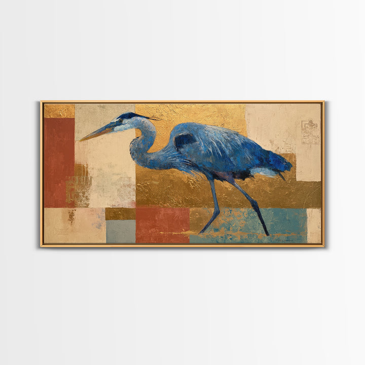 Blue Heron in Monochrome Navy Palette Framed Canvas Print, Monochrome Art, Dopamine Decor, Living Room Decor, Fine Art, Mono, MON-2x1-100