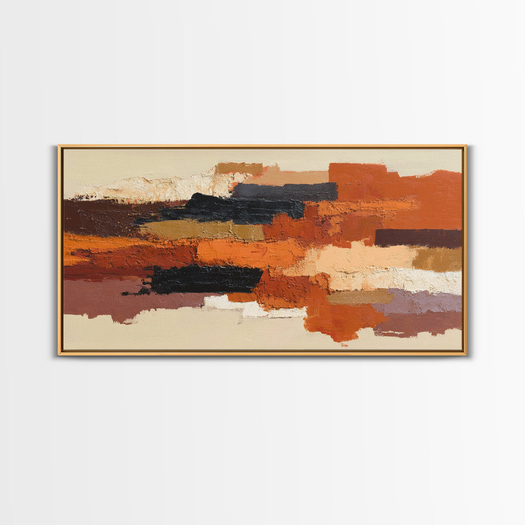 Burnt Orange Canyon Abstraction Framed Canvas Print, Monochrome Art, Luxury Decor, Living Room Decor, Fine Art, Mono, MON-2x1-12