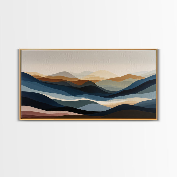 Blue Mountain Ridge Layers Framed Canvas Print, Monochrome Art, Fine Art Print, Living Room Decor, Watercolor Art, Mono, MON-2x1-20