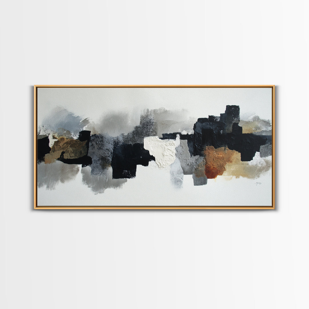 Black Ink Abstract Canvas Print, Monochrome Art, Boho Decor, Living Room Decor, Fine Art, Mono, Art Print, Digital Art, MON-2x1-26