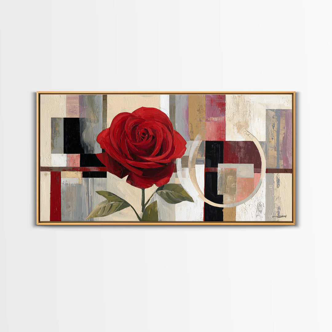 Single Red Rose Rendered Only Framed Canvas Print, Monochrome Art, Modern Decor, Living Room Decor, Oil Painting, Mono, MON-2x1-27