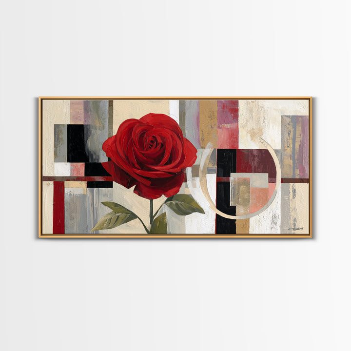 Single Red Rose Rendered Only Framed Canvas Print, Monochrome Art, Modern Decor, Living Room Decor, Oil Painting, Mono, MON-2x1-27