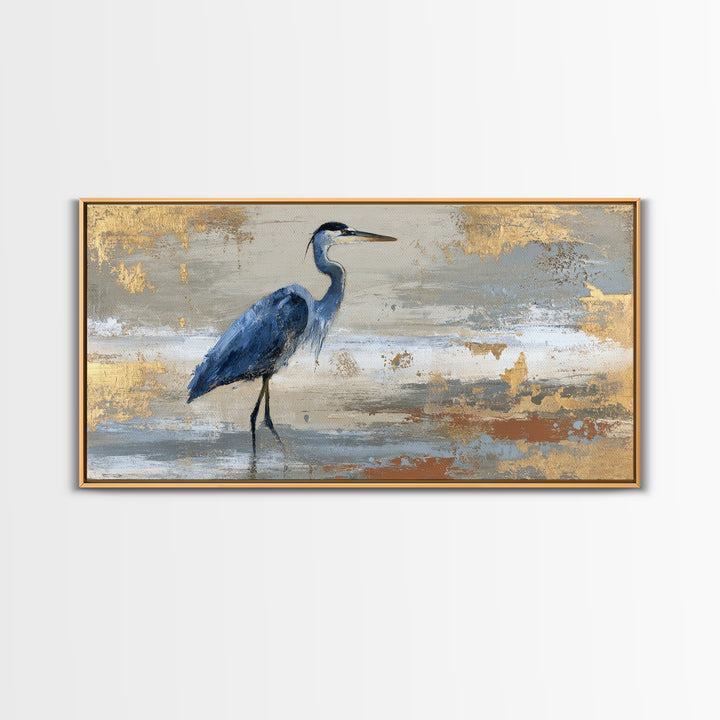 Blue Heron in Monochrome Navy Palette Framed Canvas Print, Monochrome Art, Minimalist Decor, Living Room Decor, Fine Art, Mono, MON-2x1-28