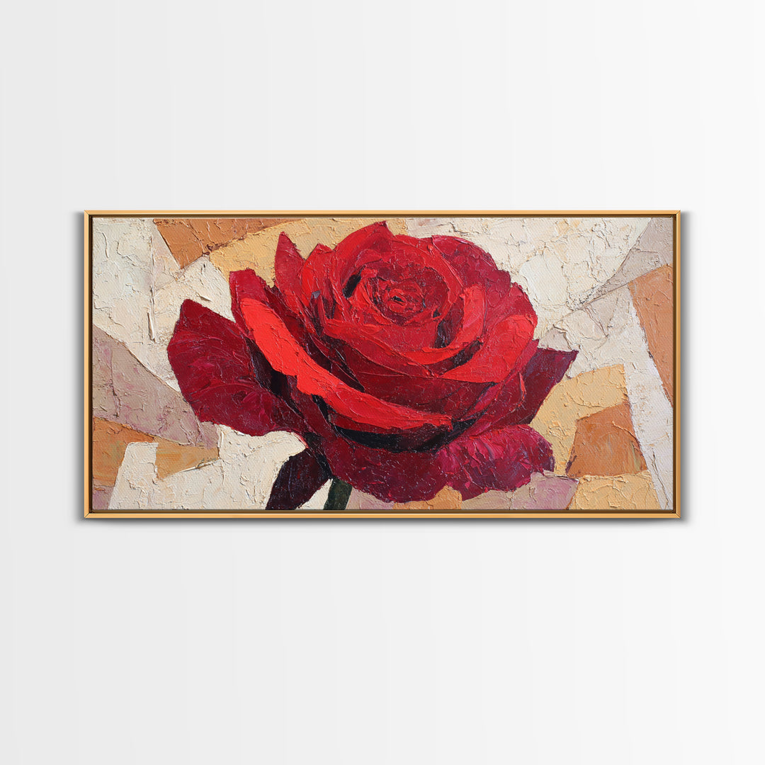Single Red Rose Rendered Only Framed Canvas Print, Monochrome Art, Large Wall Art, Living Room Decor, Fine Art, Mono, MON-2x1-3